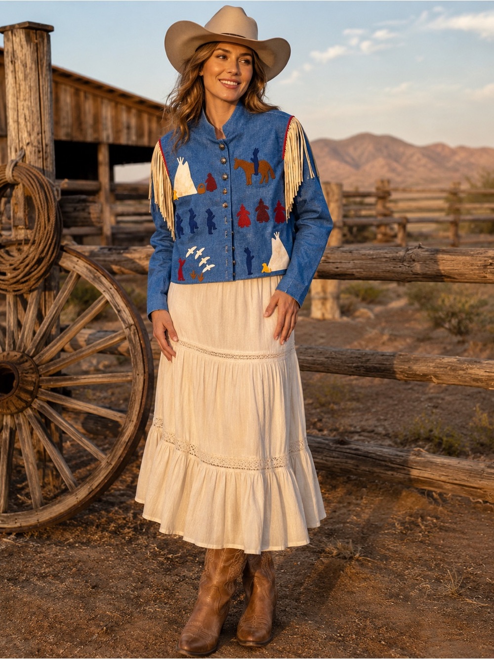 Vintage Double D Ranch Chambray Fringe Western Jacket